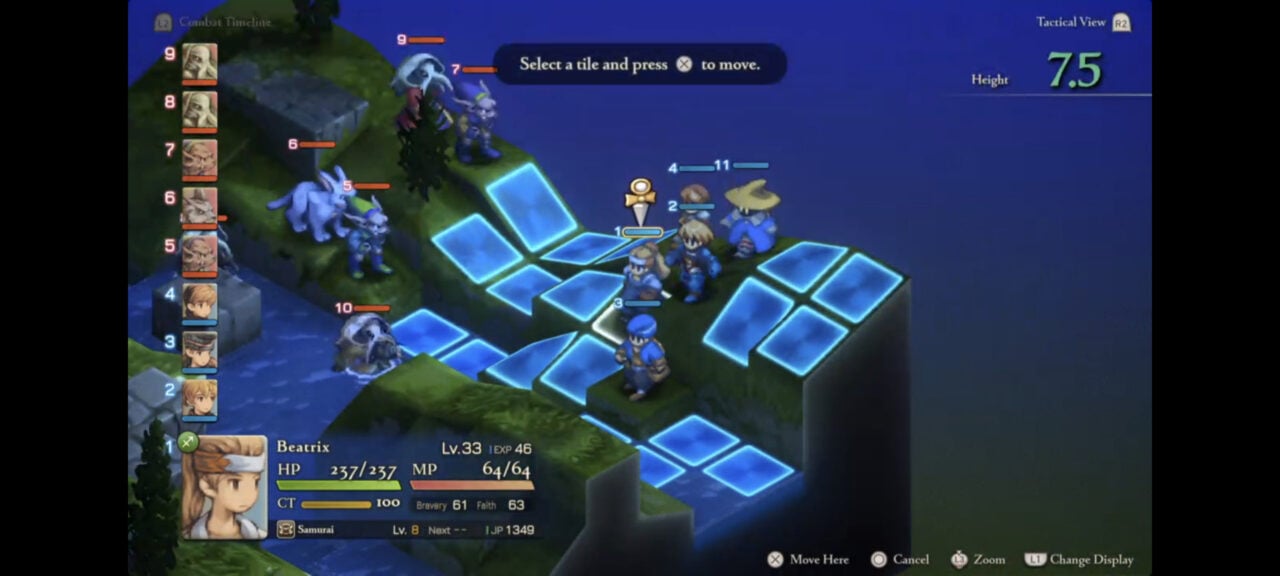 نمایش محدوده حرکت افزایش یافته با مهارت Move +1 در فاینال فانتزی تاکتیکس 