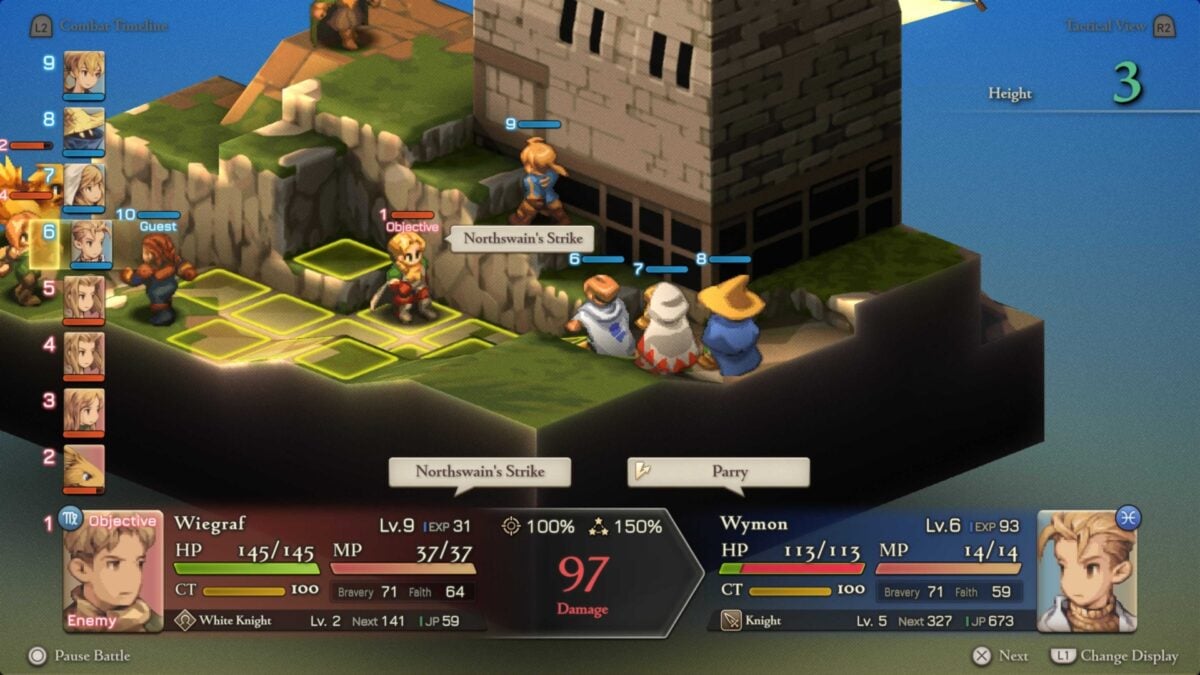 صحنه‌ای از یک نبرد داستانی در بازی فاینال فانتزی تاکتیکس