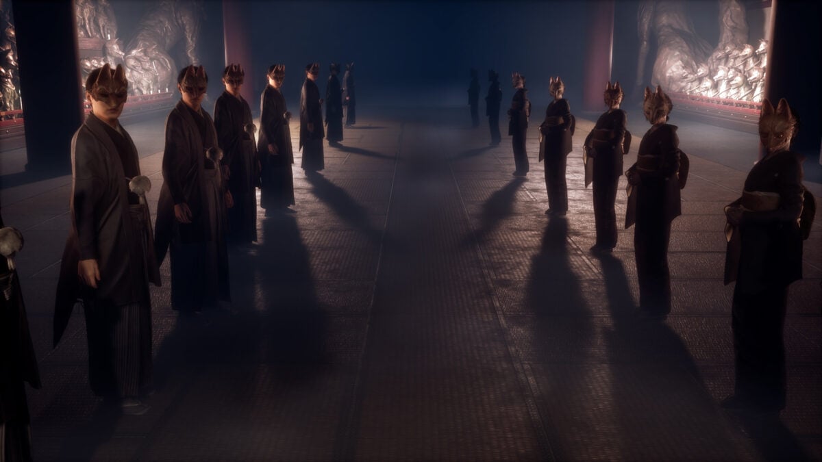 صحنهای از بخش معبد تاریک با مجسمههای روباه در Silent Hill f