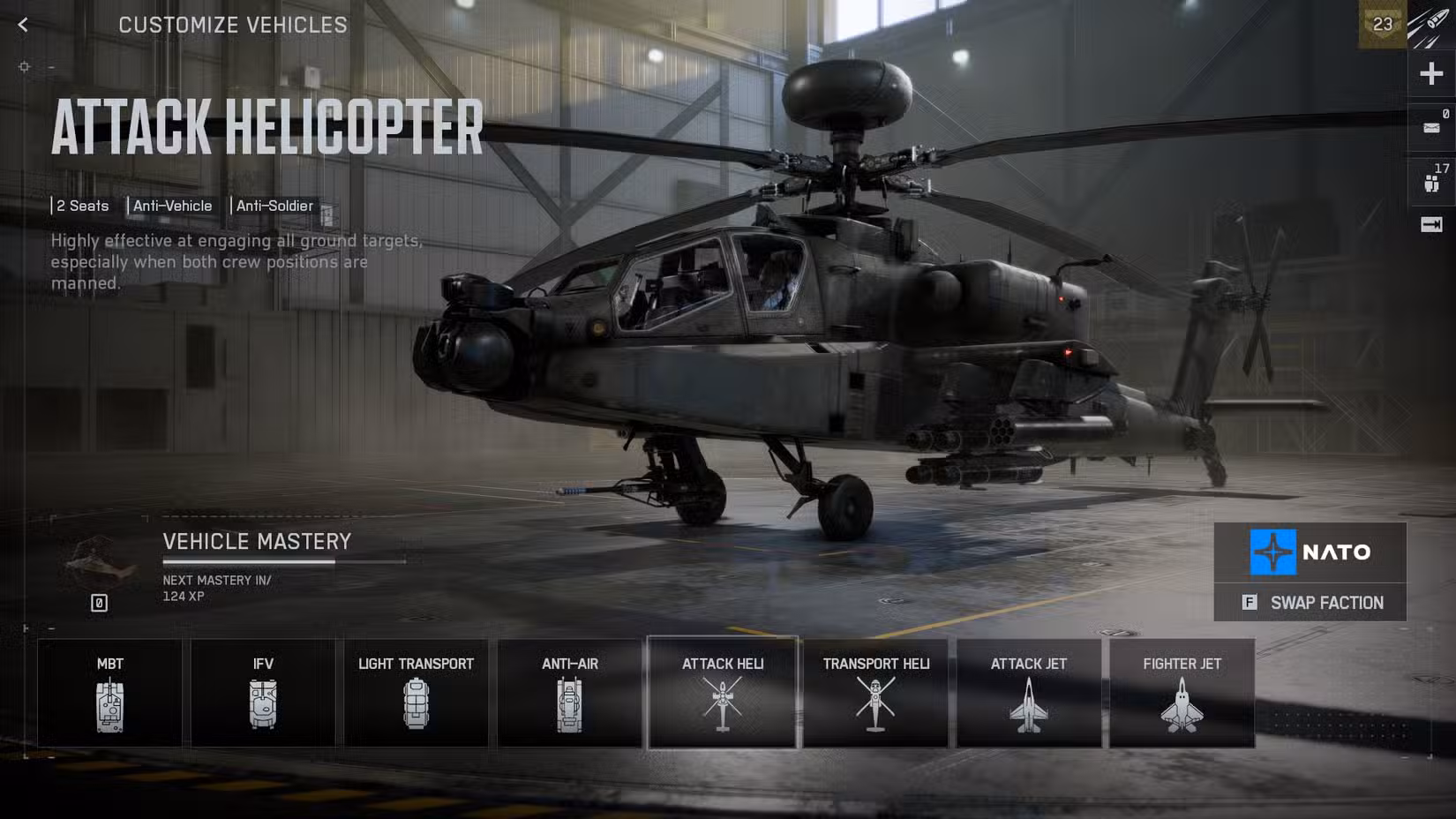 منوی شخصی‌سازی لوداوت هلیکوپتر تهاجمی در بتلفیلد ۶