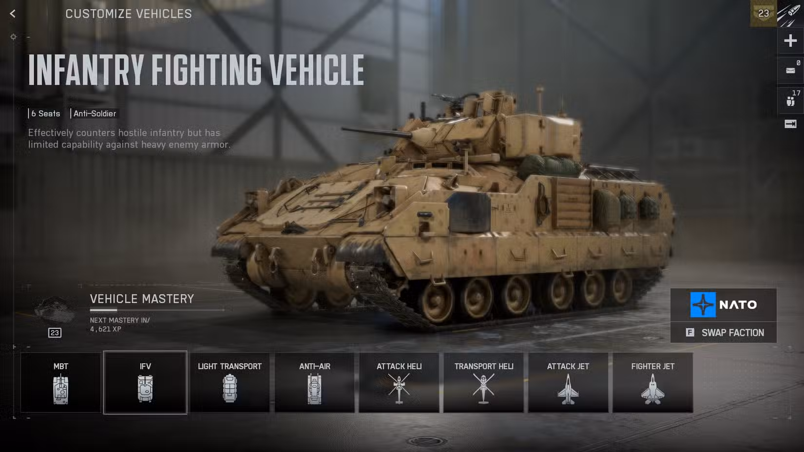 منوی شخصی‌سازی لوداوت نفربر زرهی (IFV) در بتلفیلد ۶