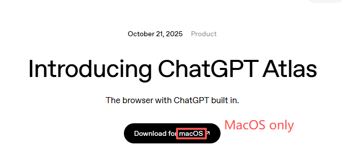 صفحه معرفی ChatGPT Atlas که با نمایش لوگوی macOS بر انحصاری بودن آن تاکید دارد