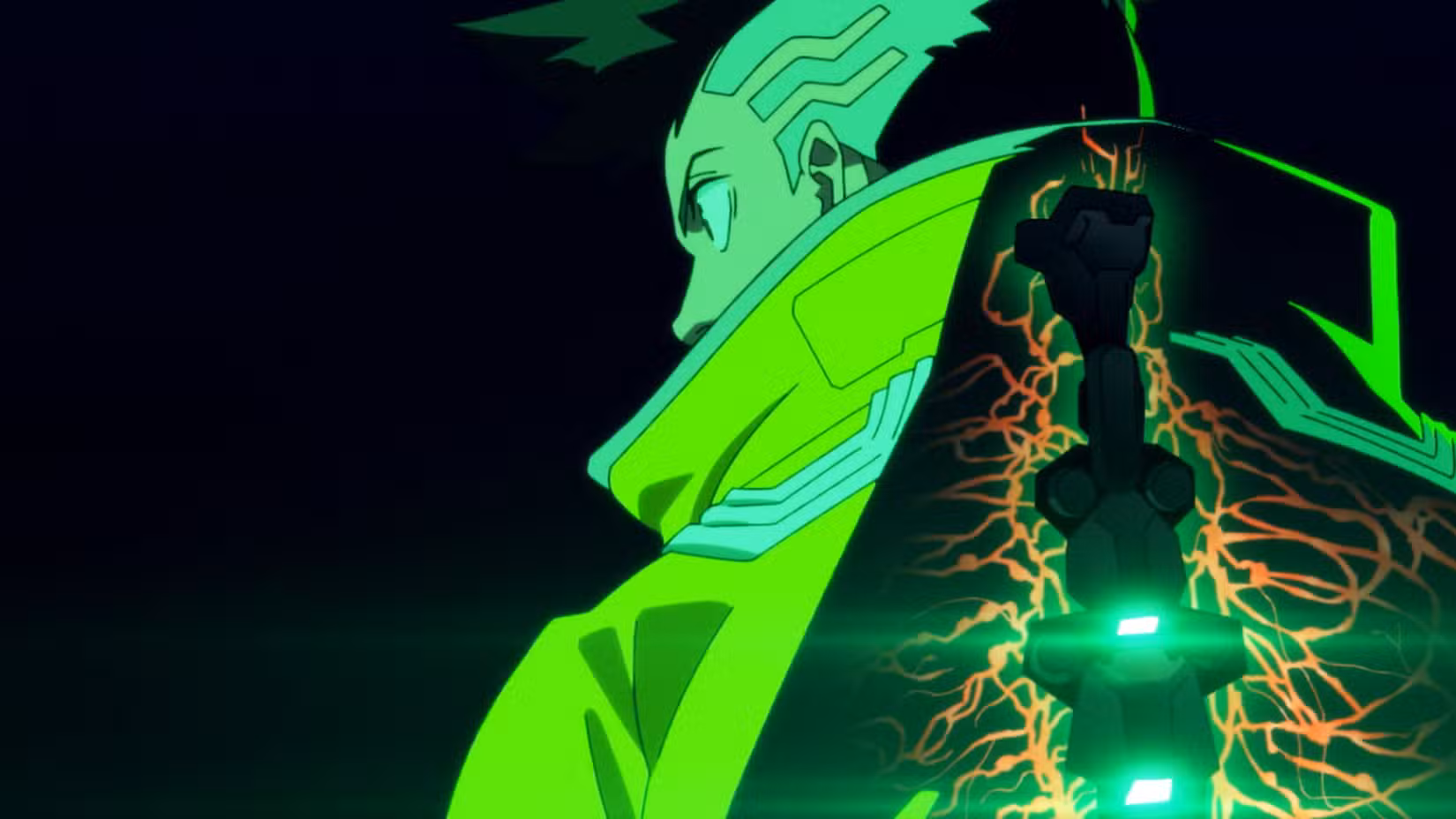 دیوید مارتینز از انیمه سایبرپانک اج‌رانرز با ایمپلنت‌های نورانی و استایل سایبرپانک خاص خود.