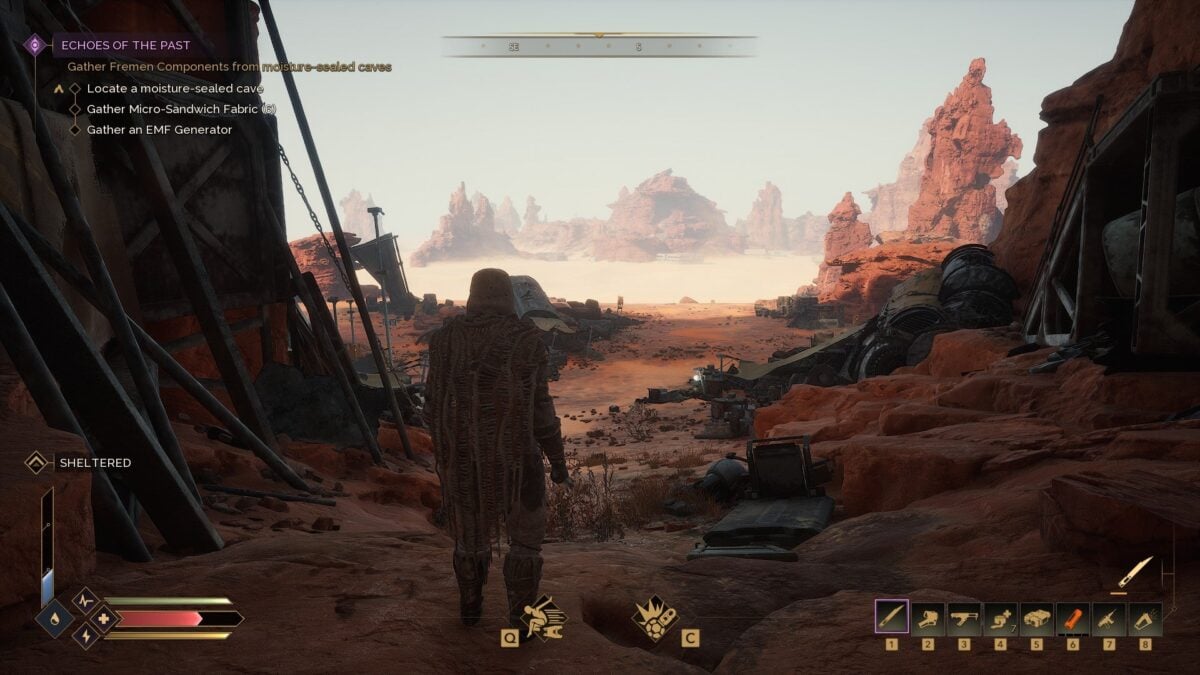 نمایی از شخصیت اصلی در گیم‌پلی بازی Dune Awakening