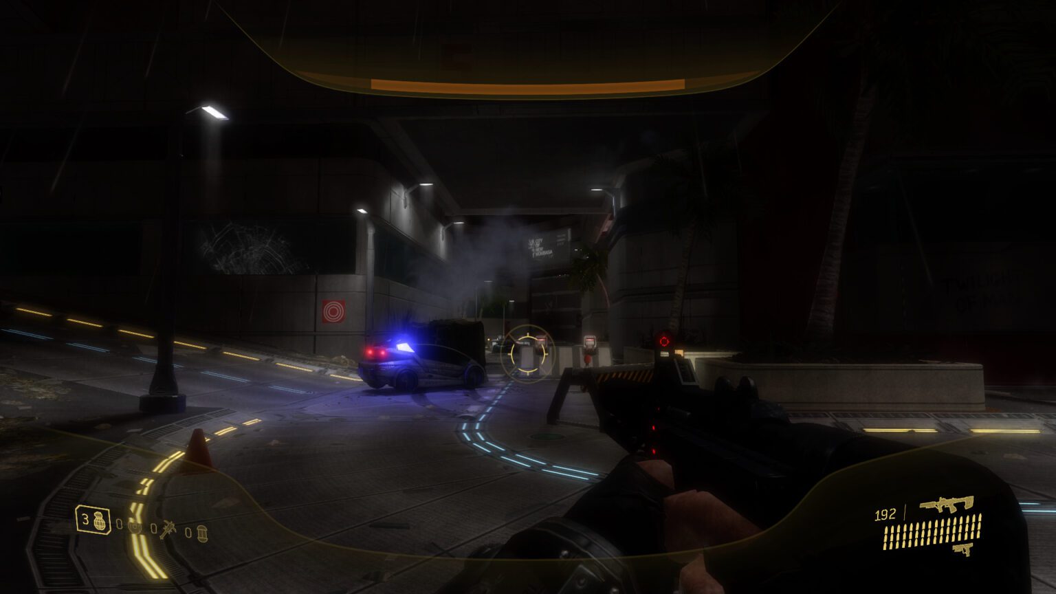 نمایی از شهر بارانی و نئونی نیو مومباسا در بازی هیلو ۳: ODST