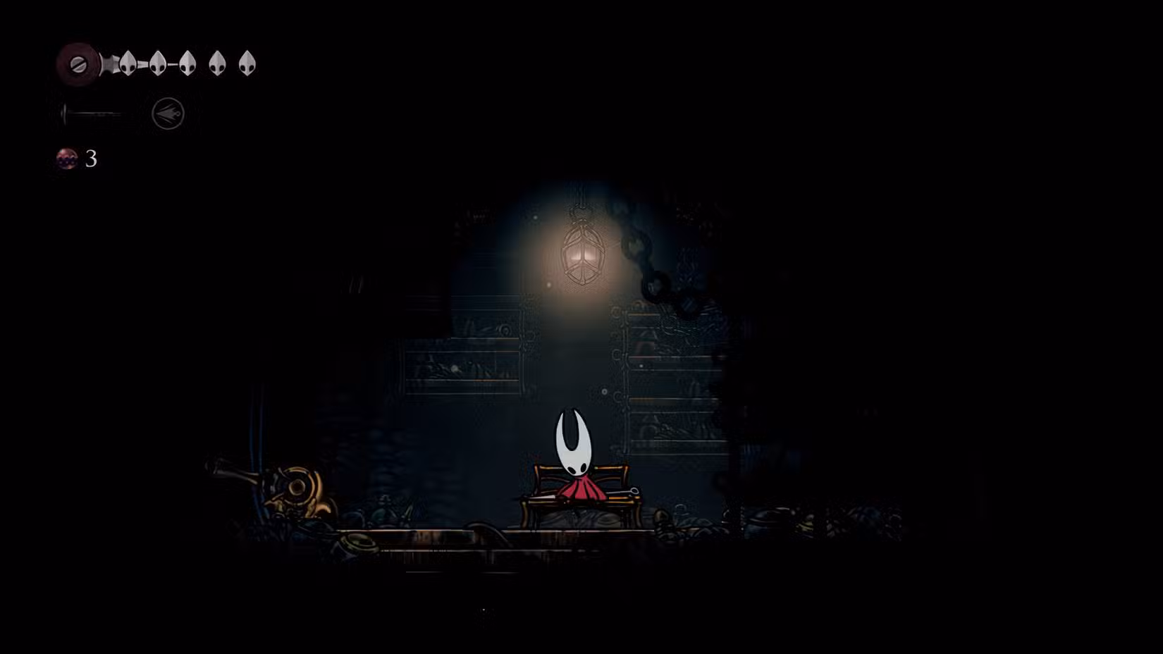 شخصیت هورنت در منطقه تاریک و عمیق Deep Docks در بازی Silksong