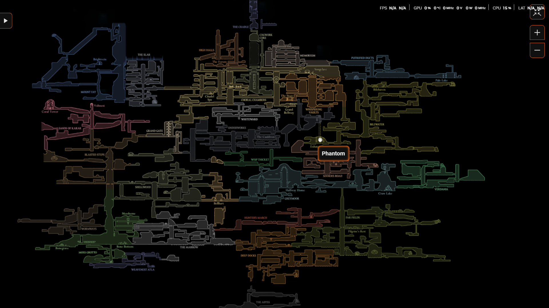 نقشه منطقه Bilewater که ورودی Exhaust Organ، محل باس Phantom را نشان می‌دهد.