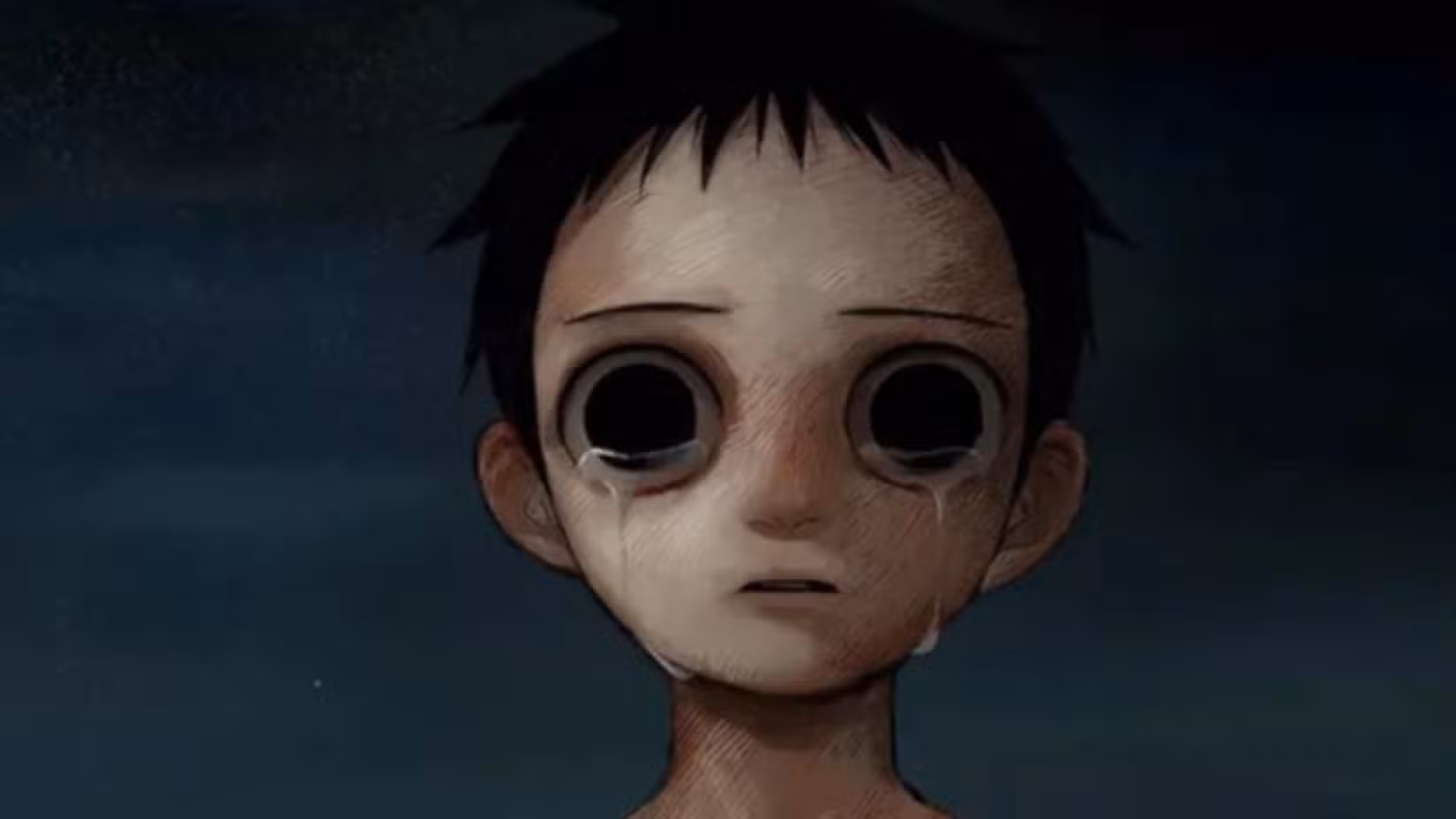 پسربچه‌ای با چشمانی خالی و اشک‌آلود، شخصیت اصلی مانهوای تلخ و تاریک The Horizon.