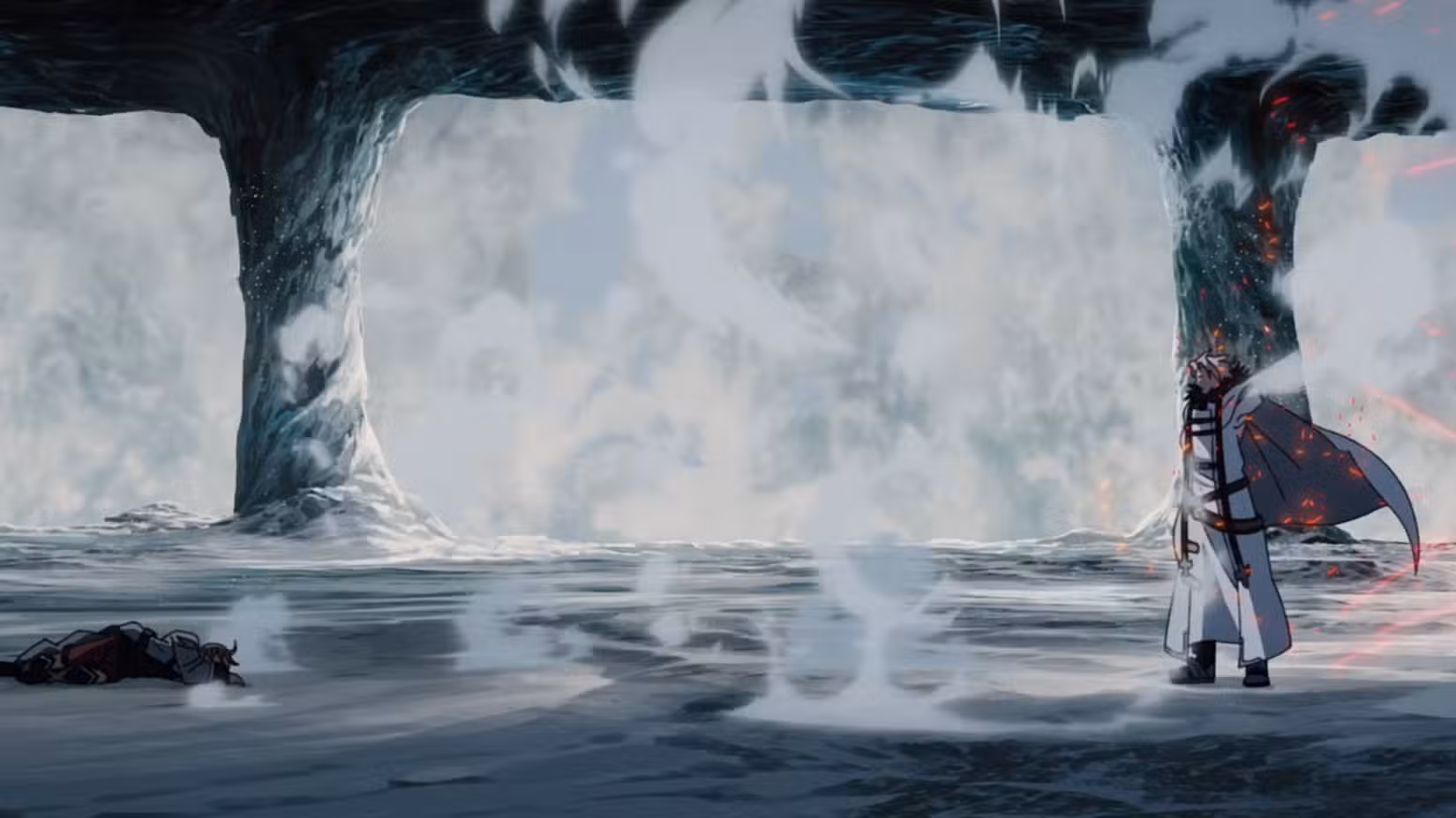 رودئوس از گروه دد اند در مقابل خدای اژدها اورستد در انیمه Mushoku Tensei.