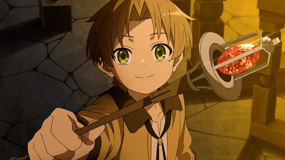 رودیوس گریرت در حال یادگیری جادو در دوران کودکی خود در دنیای زیبا و وسیع انیمه موشوکو تنسی.