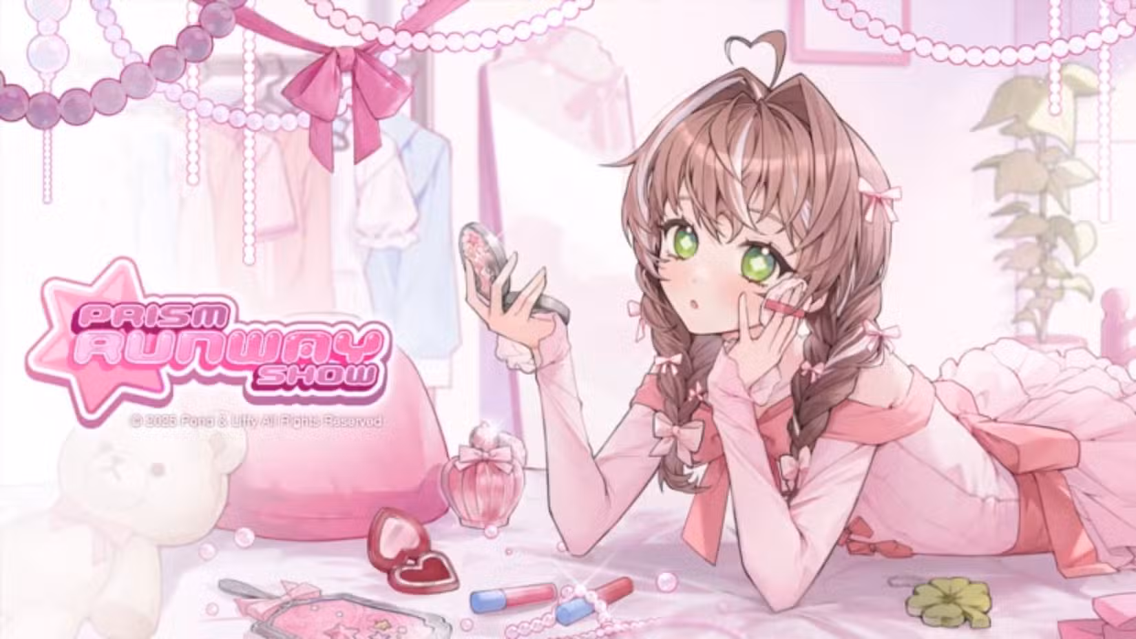 یک شخصیت دخترانه در حال آرایش کردن در بازی Prism Runway Show