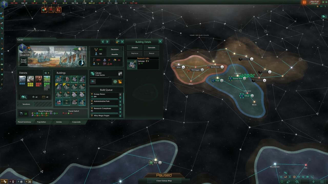 نقشه کهکشان و مدیریت امپراتوری فضایی در بازی استراتژیک Stellaris