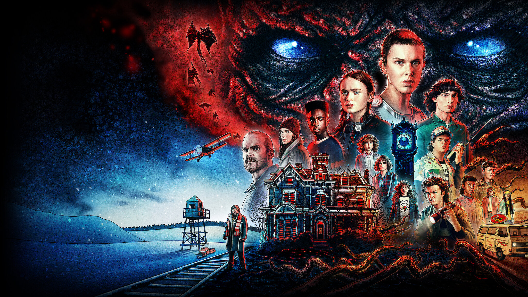 پوستر رسمی سریال Stranger Things شامل تمام بازیگران اصلی در کنار یکدیگر