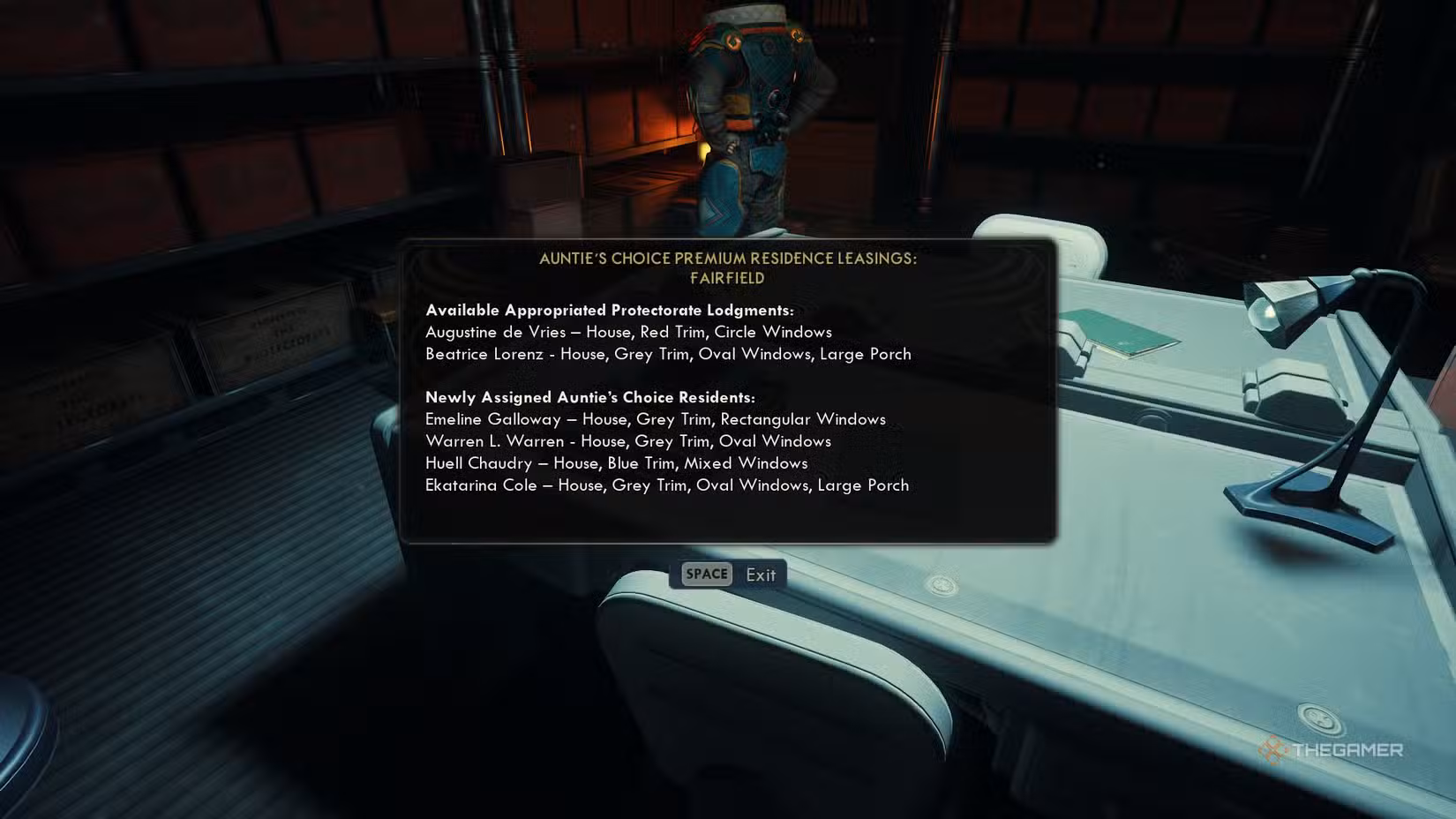 لیست ساکنین فیرفیلد در ترمینال کامپیوتری بازی