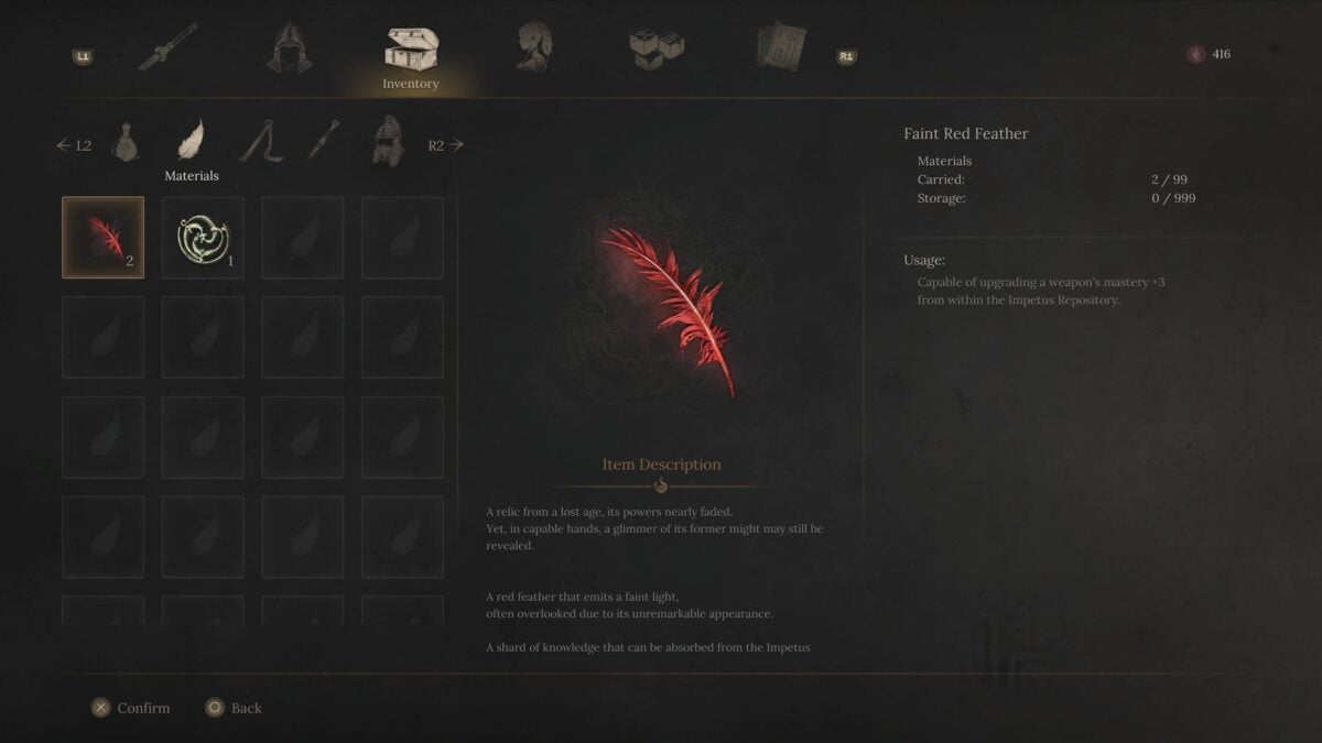 آیتم ارتقاء Faint Red Feather در بازی Wuchang: Fallen Feathers