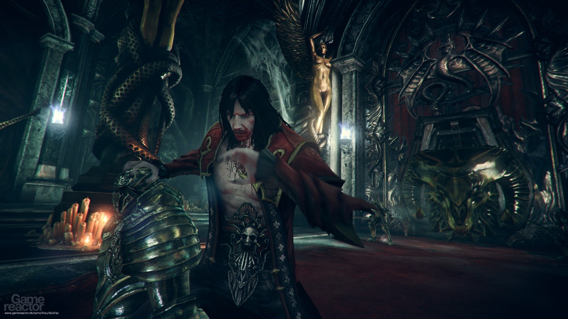 گابریل بلمونت، شخصیت اصلی Castlevania: Lords of Shadow، در حال مبارزه در یک محیط گوتیک و حماسی.
