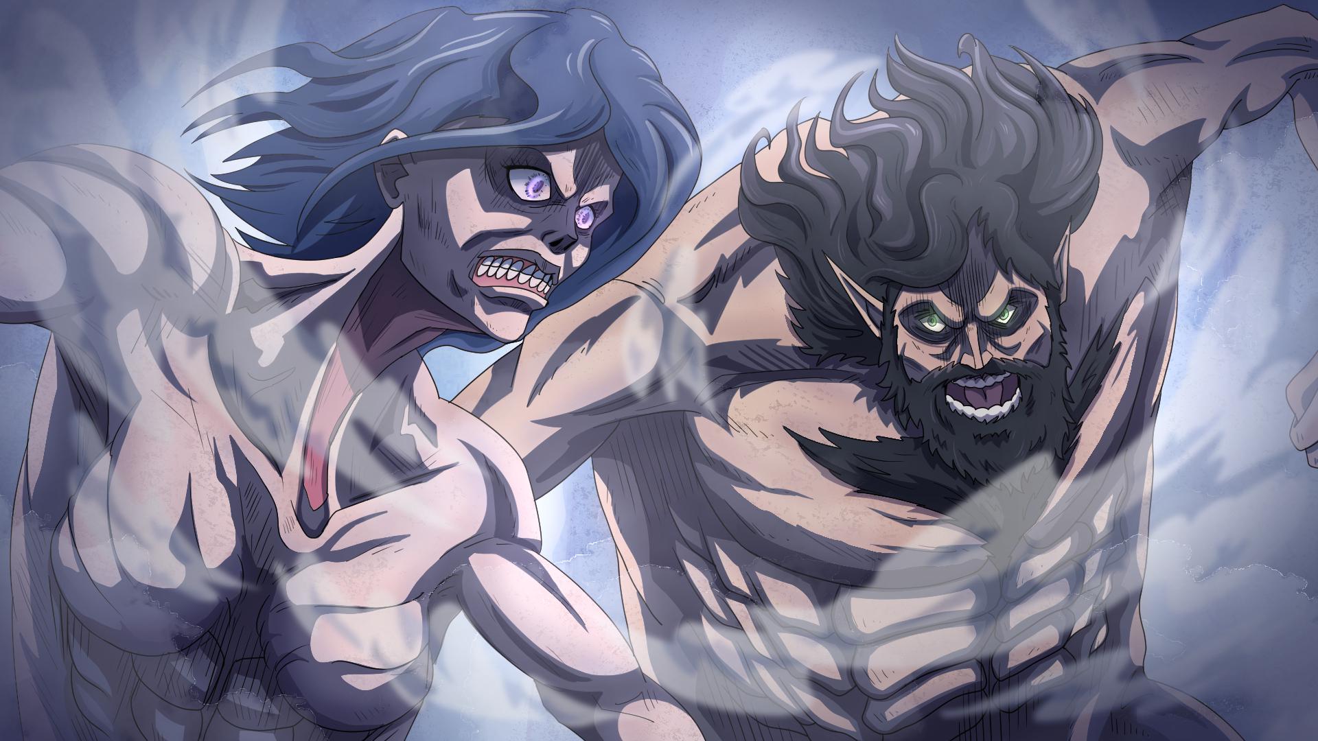 گریشا یگر در فرم تایتان مهاجم در حال رویارویی با فریدا ریس