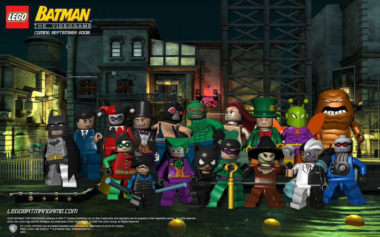 لگو بتمن و لگو رابین در محیطی ساخته شده از لگو در بازی LEGO Batman: The Videogame.