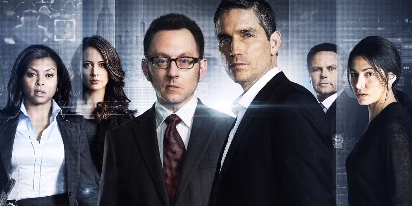 پوستر سریال Person of Interest با حضور شخصیت‌های اصلی، جان ریس و هارولد فینچ