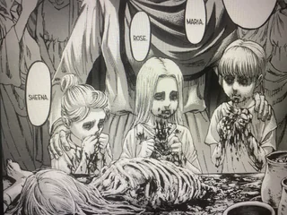 دختران یمیر (ماریا، رز و سینا) در حال خوردن جسد مادرشان